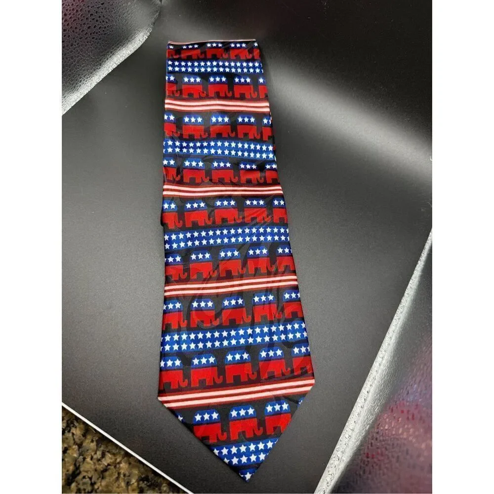 Steven Harris Republican Party Novelty Tie Elephant Red/White/Blue